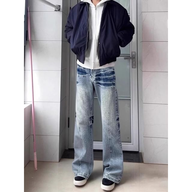 Diphon-Mid Rise Washed Bootcut Jeans