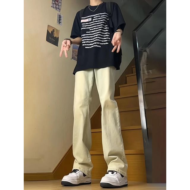 Diphon-Mid Rise Washed Straight Leg Jeans