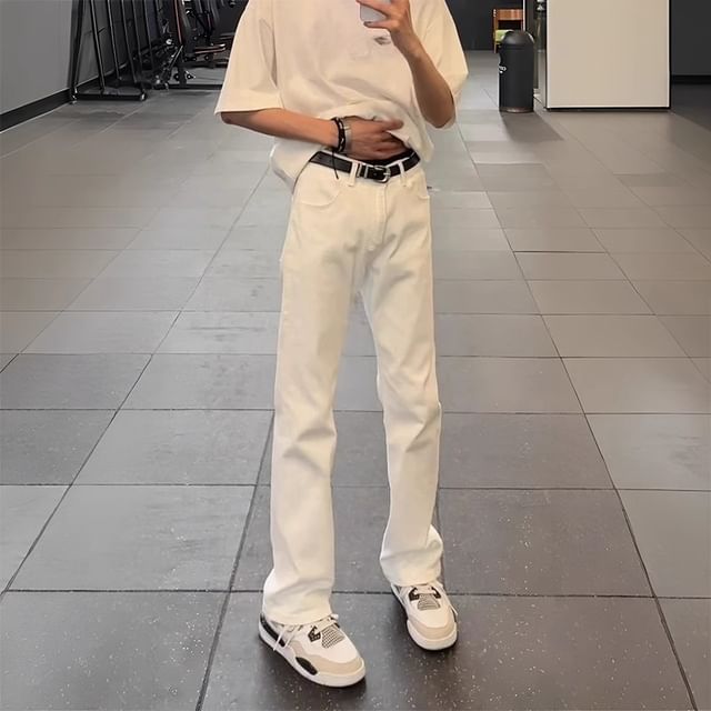 Diphon-Mid Rise Washed Straight Leg Jeans