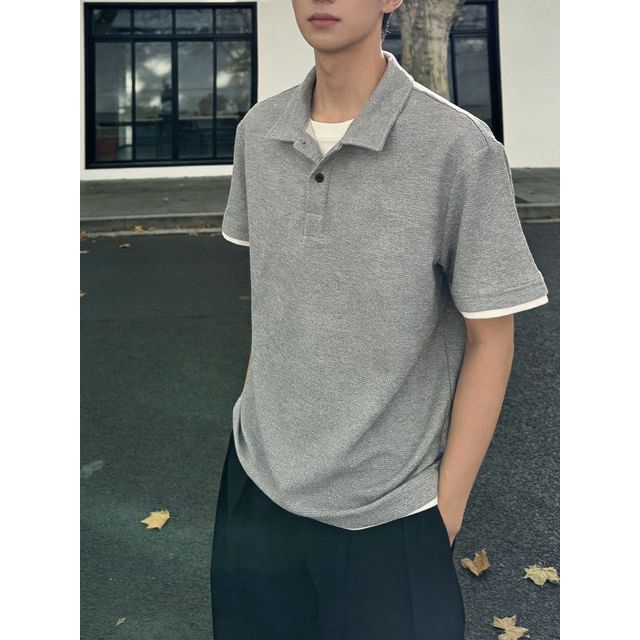 Diphon-Mock Two-Piece Short-Sleeve Two Tone Polo Top