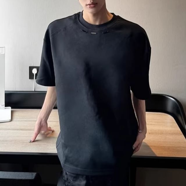 Diphon-Short-Sleeve Crew Neck Plain Studded T-Shirt