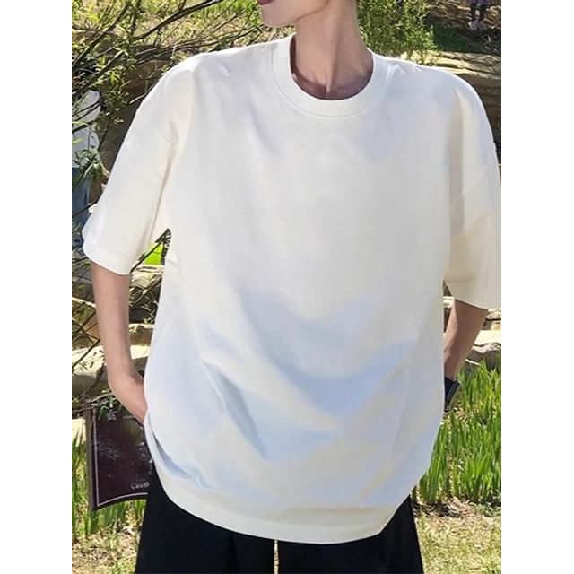 Diphon-Short-Sleeve Crew Neck Plain T-Shirt