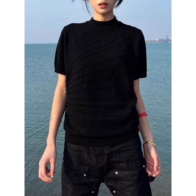 Diphon-Short-Sleeve Crewneck Plain Knit Top