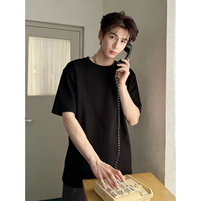 Diphon-Short-Sleeve Crewneck Plain T-Shirt