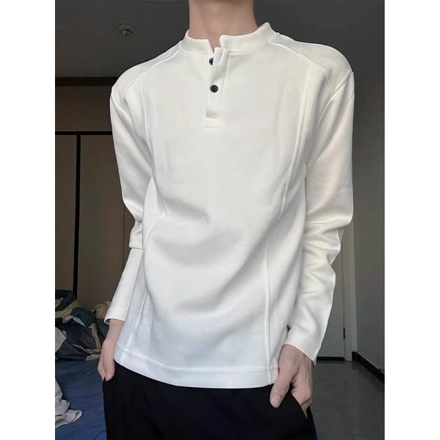Diphon-Stand Collar Henley Plain Sweatshirt