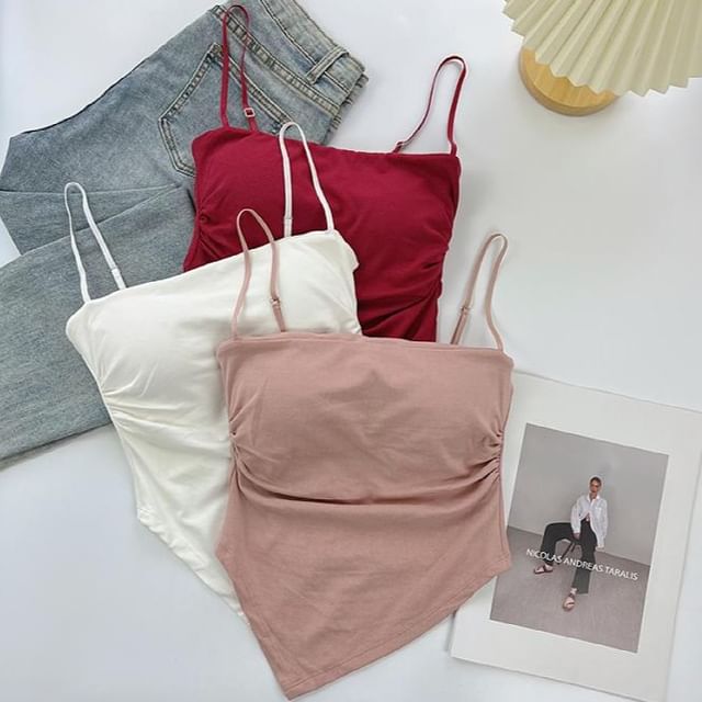DIYI-Asymmetrical Plain Crop Camisole Top