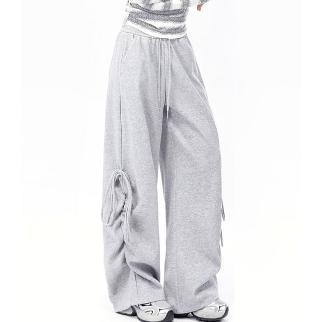 DIYI-Drawstring Waist Plain Ruched Baggy Sweatpants Various Designs