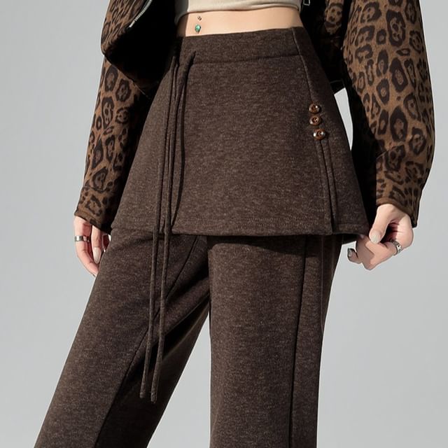 DIYI-Drawstring Waist Plain Skirt Overlay Flared Sweatpants Various Designs
