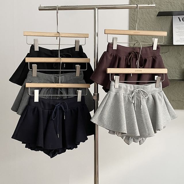 DIYI-Drawstring Waist Plain Skorts