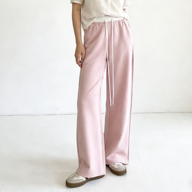 DIYI-Drawstring Waist Two Tone Wide Leg Sweatpants