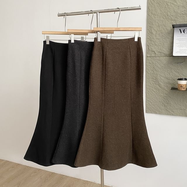 DIYI-High Rise Plain Maxi Fishtail Skirt
