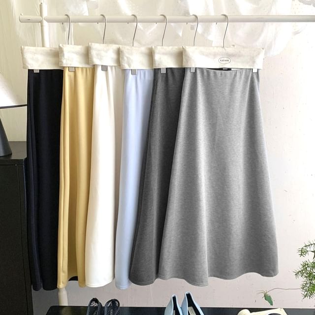 DIYI-High Waist Plain Maxi A-Line Skirt