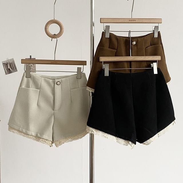 DIYI-High Waist Plain Wide Leg Shorts