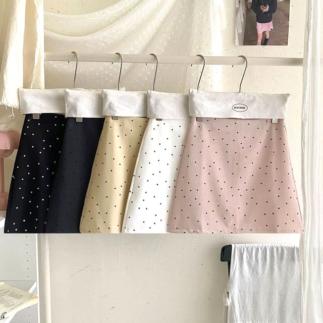 DIYI-High Waist Polka Dot Mini A-Line Skirt