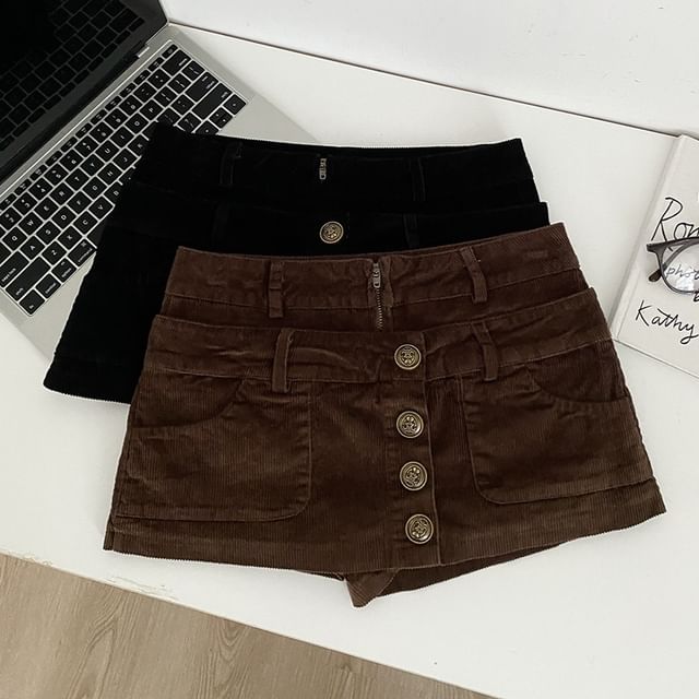 DIYI-Mid Rise Plain Corduroy Shorts