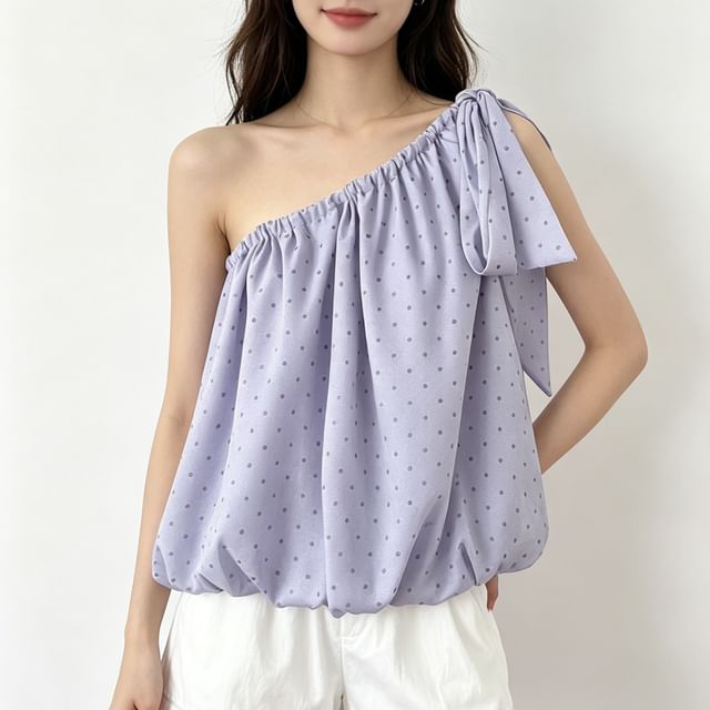 DIYI-One-Shoulder Micro Dot Bubble Hem Tank Top