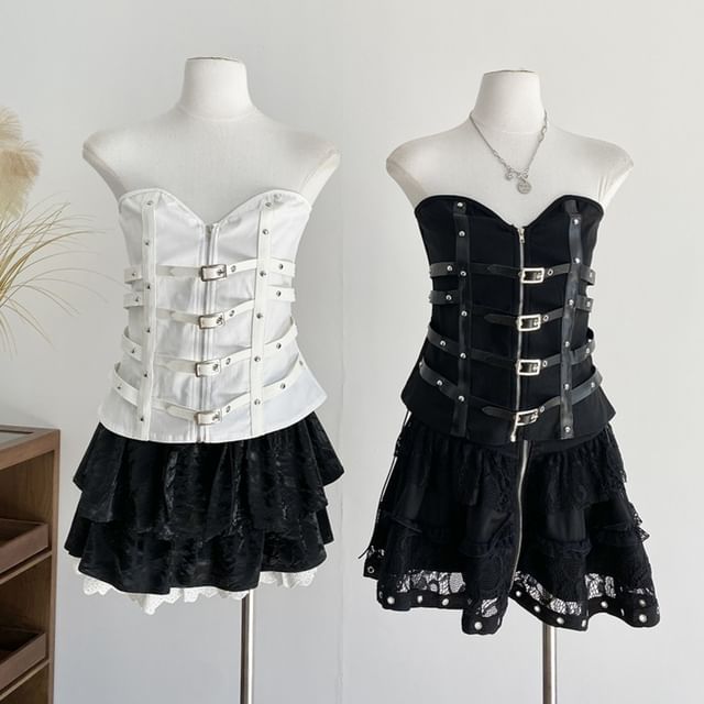 DIYI-Strapless Buckled Crop Corset Top