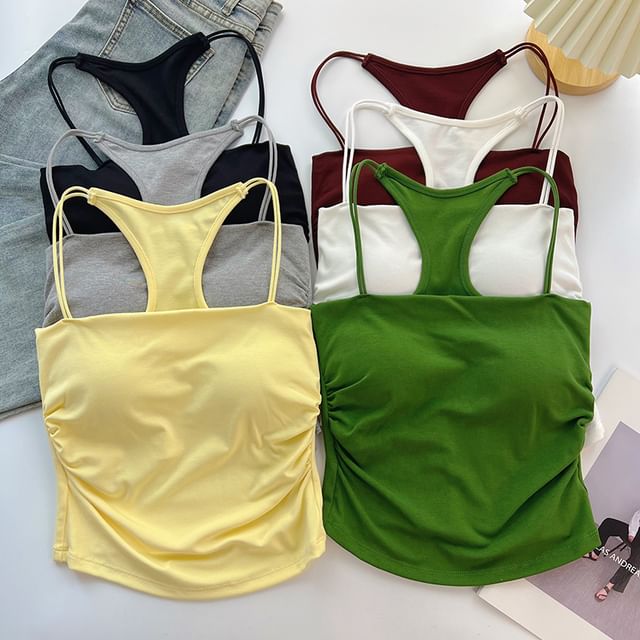 DIYI-Strappy Plain Crop Camisole Top