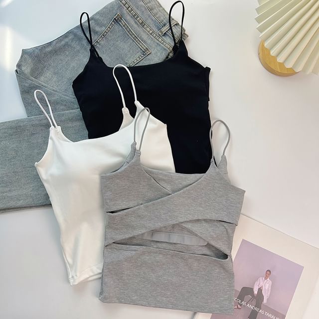 DIYI-V-Back Plain Crop Cami Top