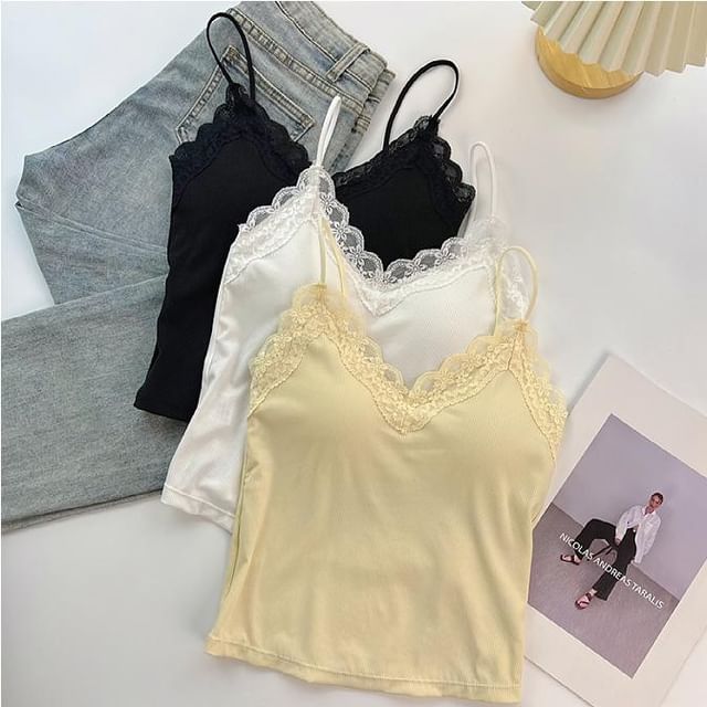 DIYI-V-Neck Lace Trim Bra Top