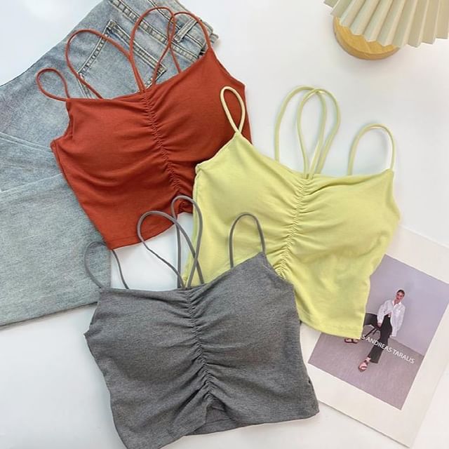 DIYI-V-Neck Plain Crop Cami Top