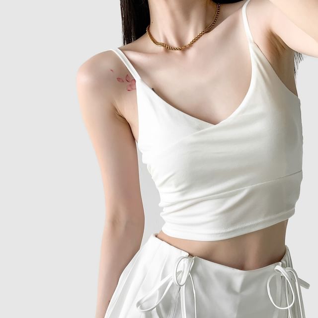 DIYI-V-Neck Plain Ruched Camisole Top