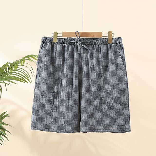 Dogini-Drawstring Waist Plaid Lounge Shorts