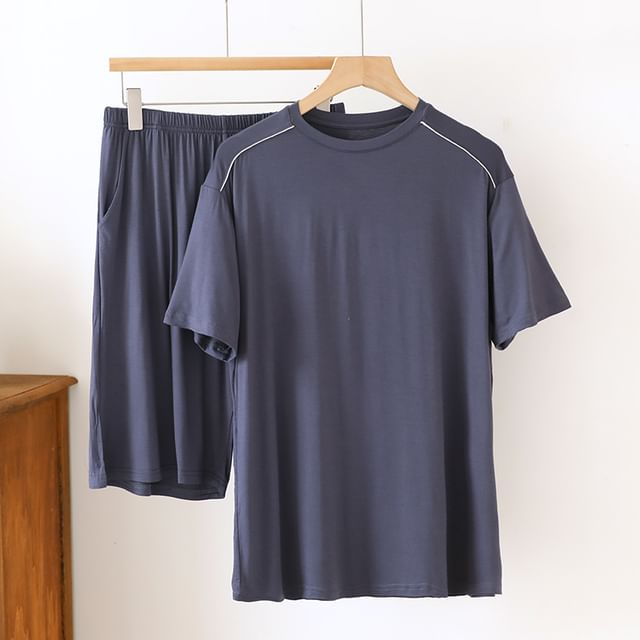 Dogini-Pajama Set Short-Sleeve Round Neck Two Tone T-Shirt Lounge Shorts