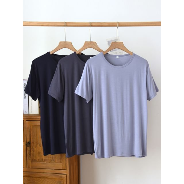Dogini-Short-Sleeve Crew Neck Plain T-Shirt