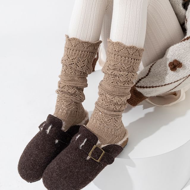 Doowex-Plain Crochet Knee High Socks