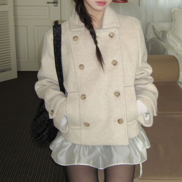 Doowex-Plain Double-Breasted Jacket