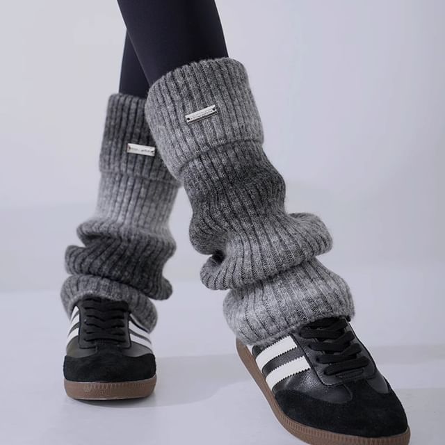 Doowex-Plain Ribbed Knit Leg Warmers