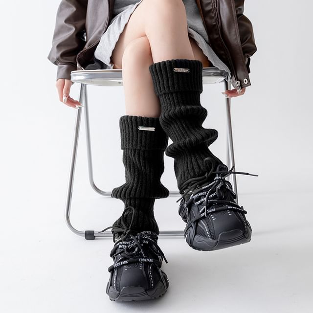 Doowex-Plain Ribbed Knit Leg Warmers