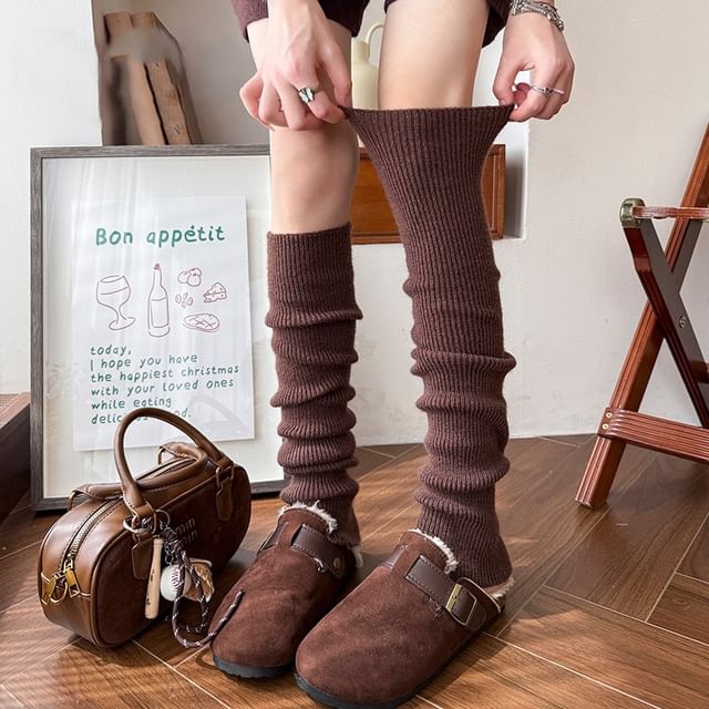 Doowex-Plain Ribbed Knit Leg Warmers