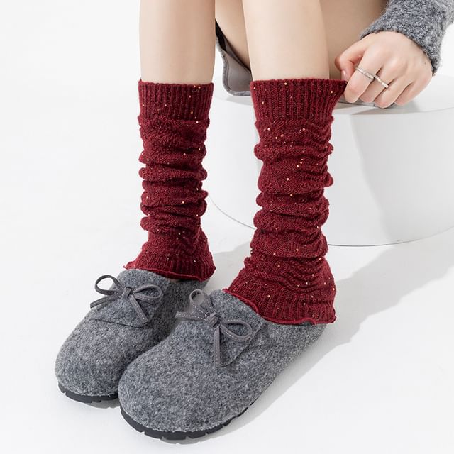 Doowex-Plain Sequin Cable Knit Leg Warmers
