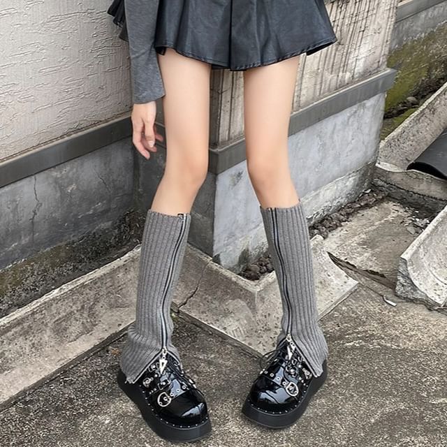 Doowex-Ribbed Zip Knit Leg Warmers