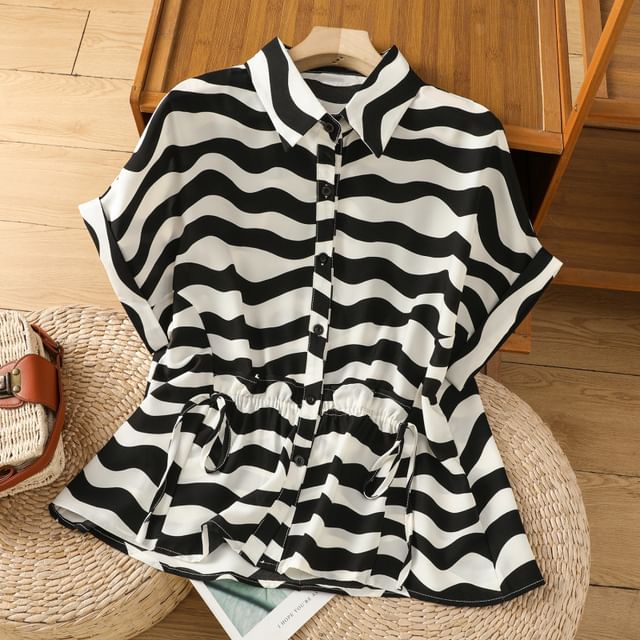Doowex-Short-Sleeve Striped Flowy Shirt