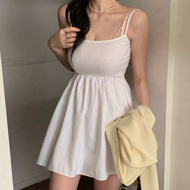 Doowex-Spaghetti Strap Plain Mini A-Line Dress