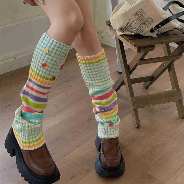 Doowex-Striped Ribbed Knit Leg Warmers