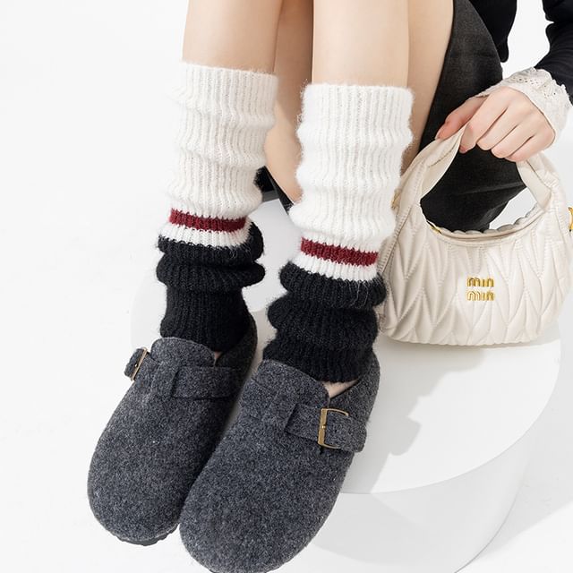 Doowex-Striped Ribbed Knit Leg Warmers