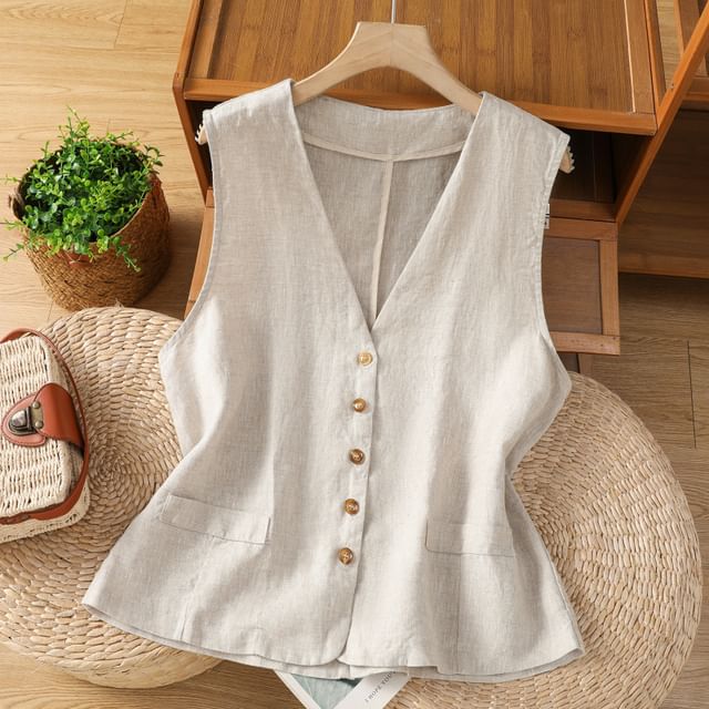 Doowex-V-Neck Button-Up Plain Vest