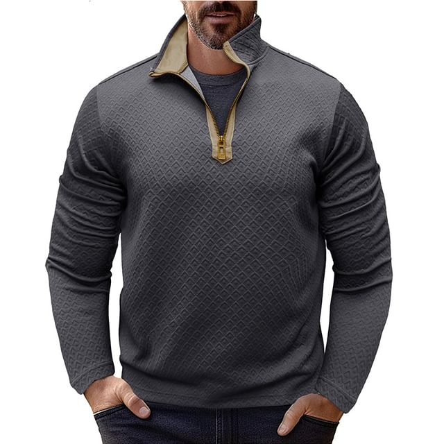 Double White-Half-Zip Plain Textured Sweatshirt