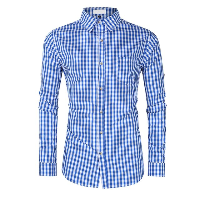 Double White-Long-Sleeve Gingham Shirt