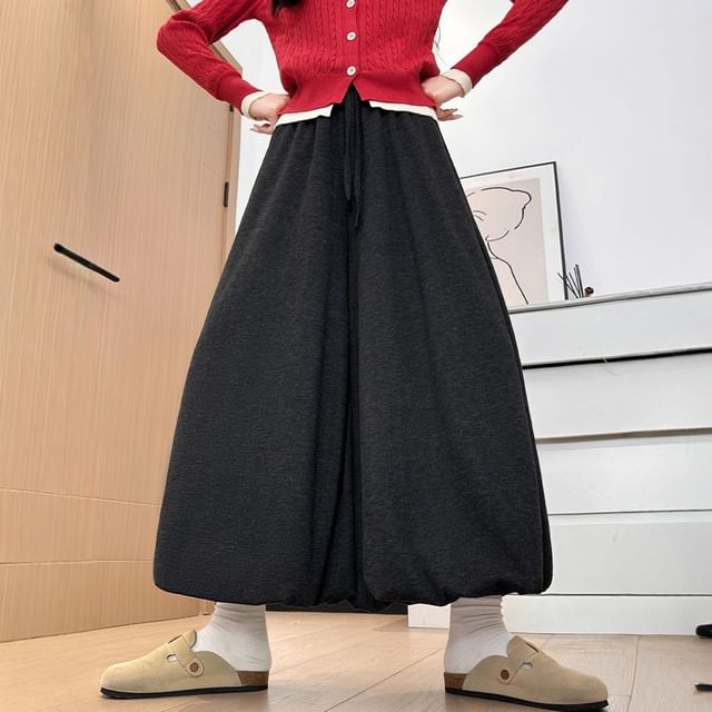 Dovitade-Drawstring Waist Bubble Hem Harem Pants