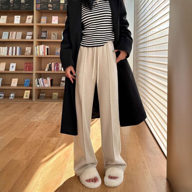 Dovitade-Drawstring Waist Melange Loose Fit Pants