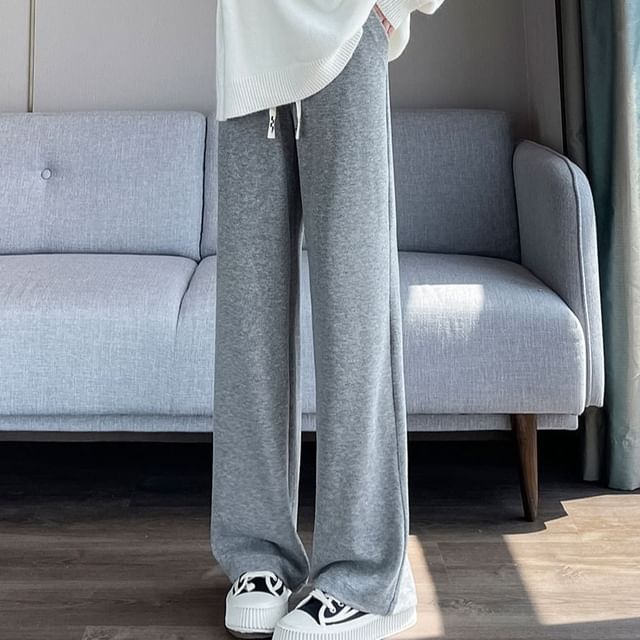 Dovitade-Drawstring Waist Melange Loose Fit Sweatpants