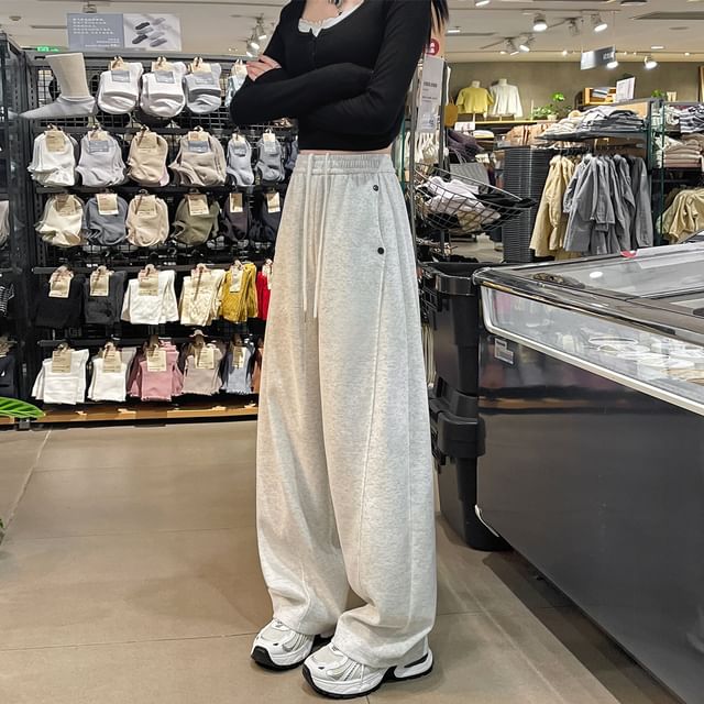 Dovitade-Drawstring Waist Plain Baggy Sweatpants