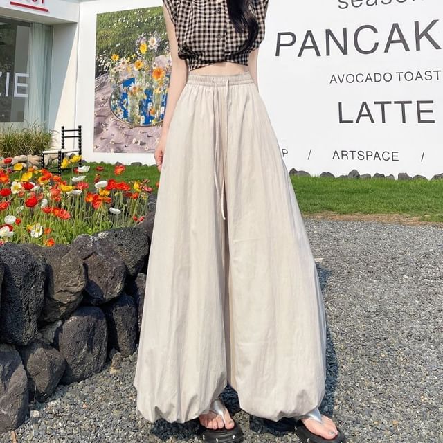 Dovitade-Drawstring Waist Plain Harem Pants