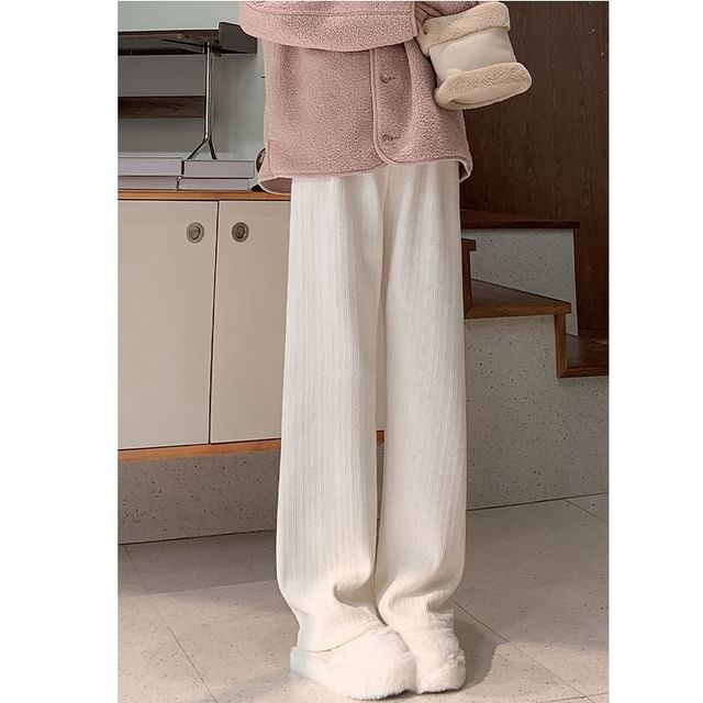 Dovitade-Drawstring Waist Plain Loose Fit Pants