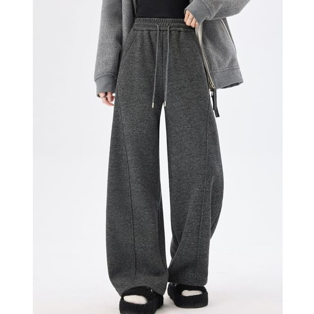 Dovitade-Drawstring Waist Plain Wide Leg Sweatpants